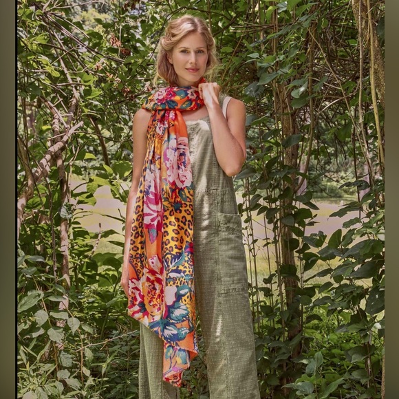 Powder Design Inc UK Printed Climbing Leopard - Tangerine Scarf - Picture 3 of 5